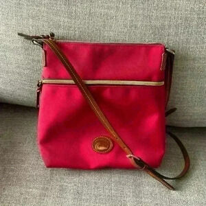 Dooney & Bourke | Canvas pink and brown  leather barbie coloured crossbody bag